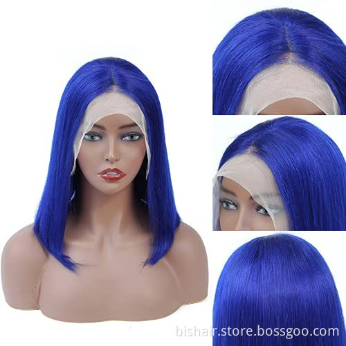 Short Blue Bob Human Hair Wig T Part Lace Front Blue Wigs Human Hair For Women Short Human Hair Bob Wig